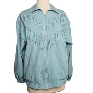 Nina St. Claire Women's Vintage Ice Blue Windbreaker Jacket Size Large Full Zip